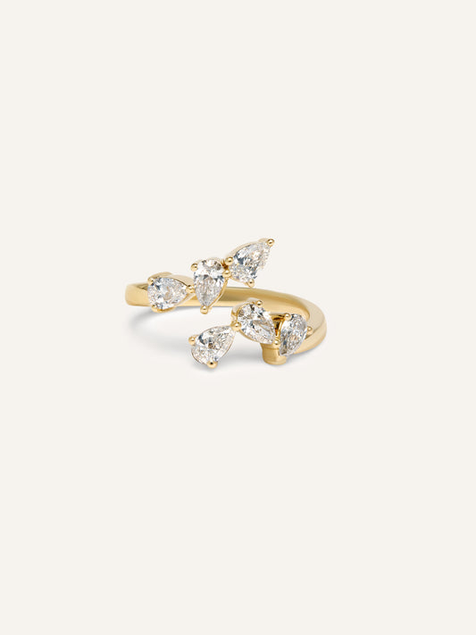 Australian designed pear cut lab-grown diamonds in 9k solid yellow gold wrap ring