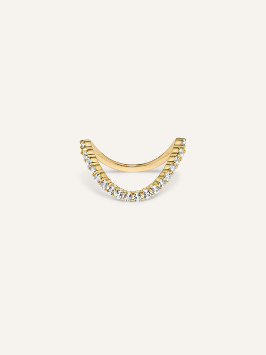 A contoured gold band ring with lab grown diamonds, designed for layering and minimalist appeal.