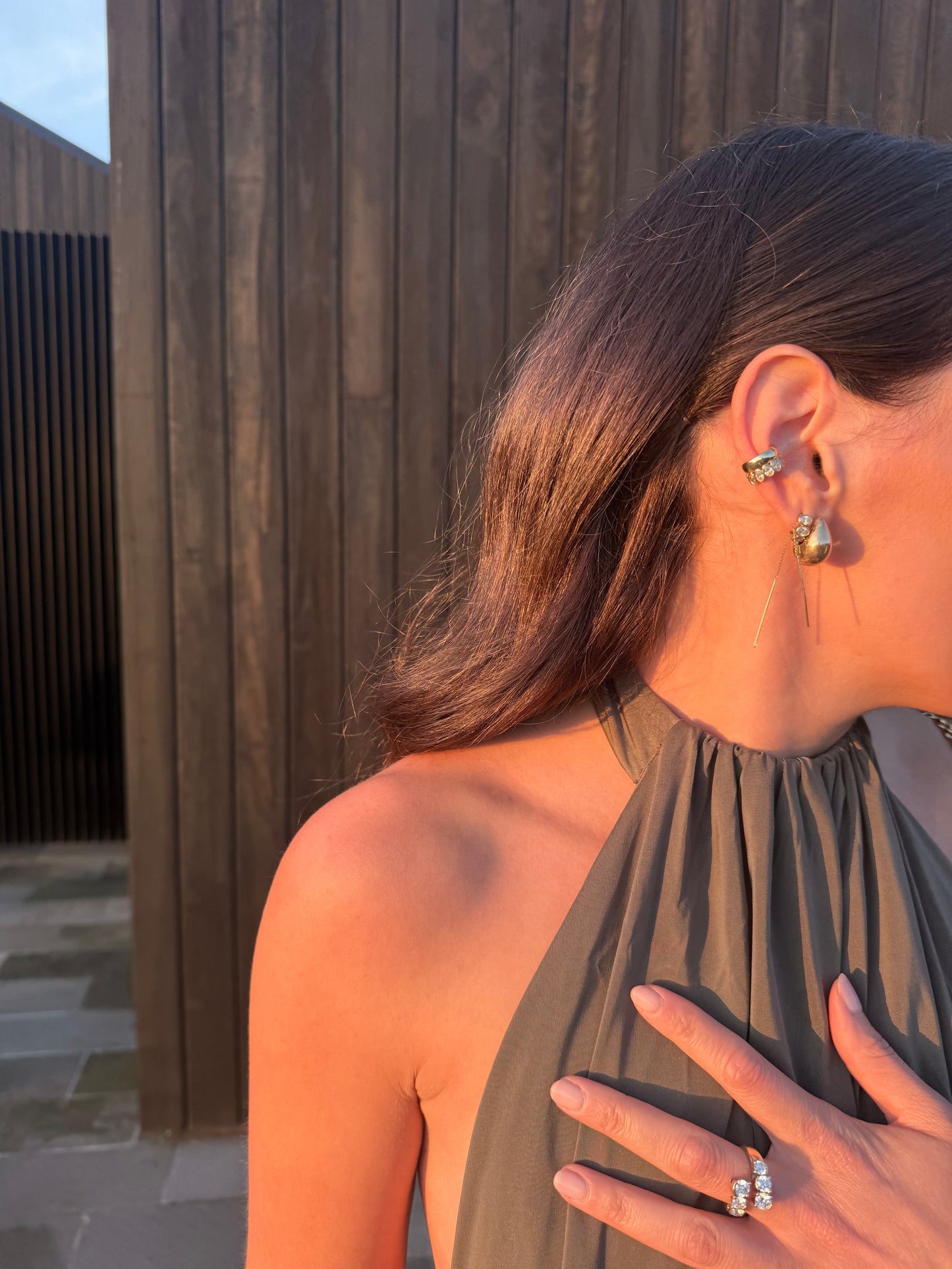EZRA oval diamond ear cuff worn on the ear without a piercing in solid yellow gold, made in Australia by DÉSIR