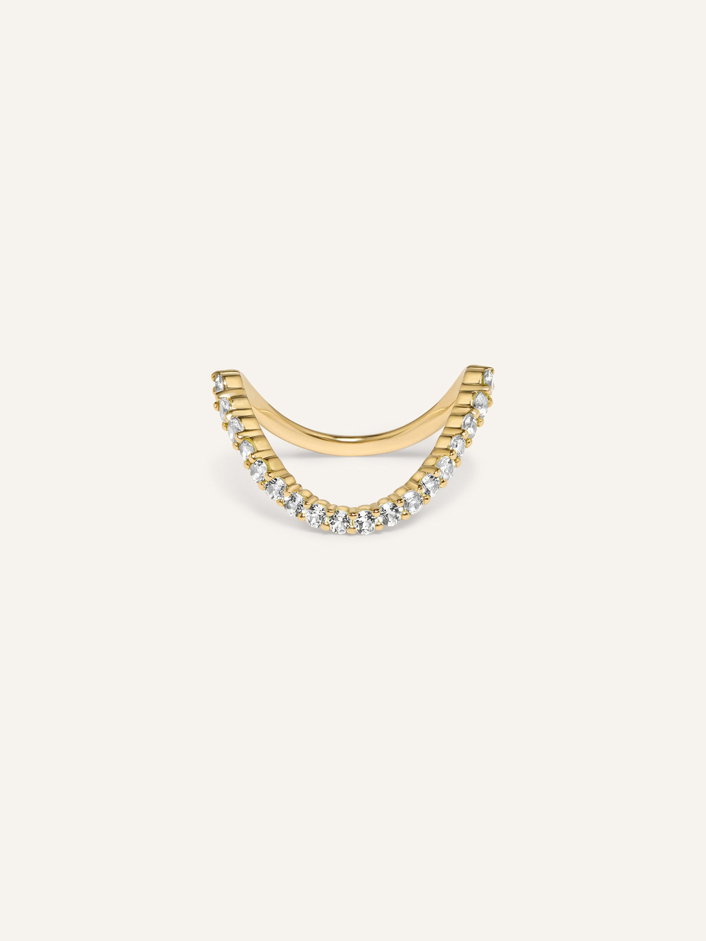 A contoured gold band ring with lab grown diamonds, designed for layering and minimalist appeal.