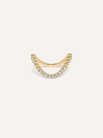 A contoured gold band ring with lab grown diamonds, designed for layering and minimalist appeal.