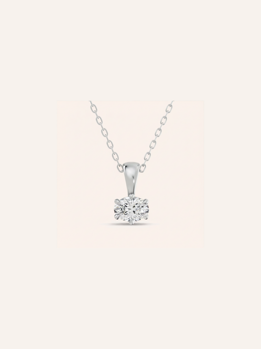 ARLO pendant, east-west oval diamond solitaire pendant in solid 18ct white gold by DÉSIR, custom oval diamond jewellery made in Australia