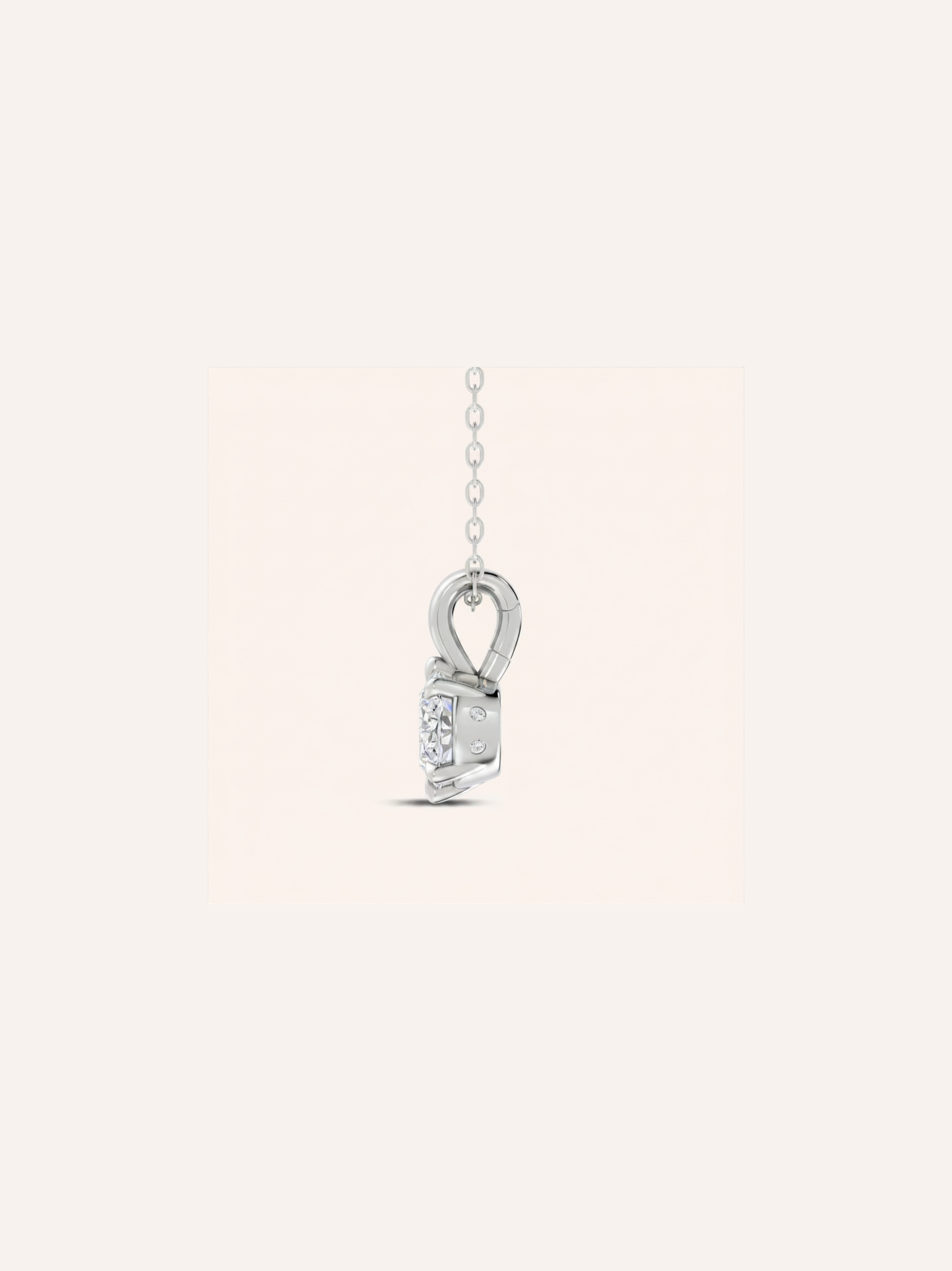 ARLO oval solitaire diamond necklace worn on the neckline in 9ct white gold, natural diamonds and custom gemstones available