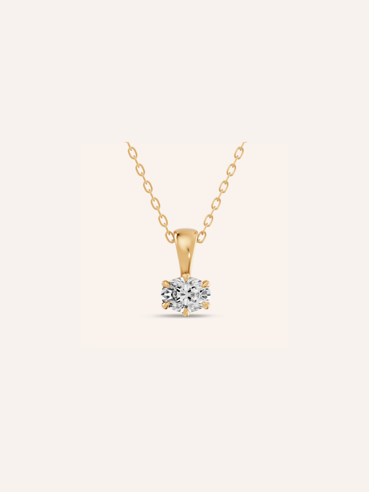 ARLO pendant, east-west oval diamond solitaire pendant in solid 18ct yellow gold by DÉSIR, an Australian designer of oval diamond pendants