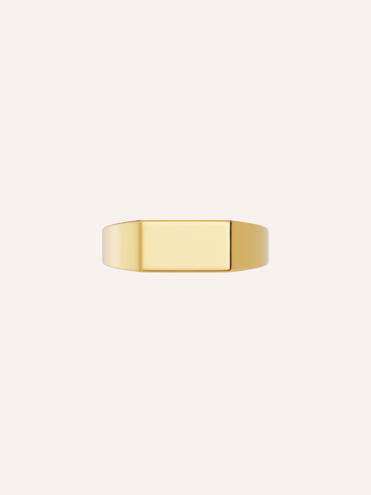 AXEL ring, men's rectangular signet ring with a plain bar face in solid 9k yellow gold, worn as a modern men's wedding band, by DÉSIR, a luxury Australian men's jewellery brand