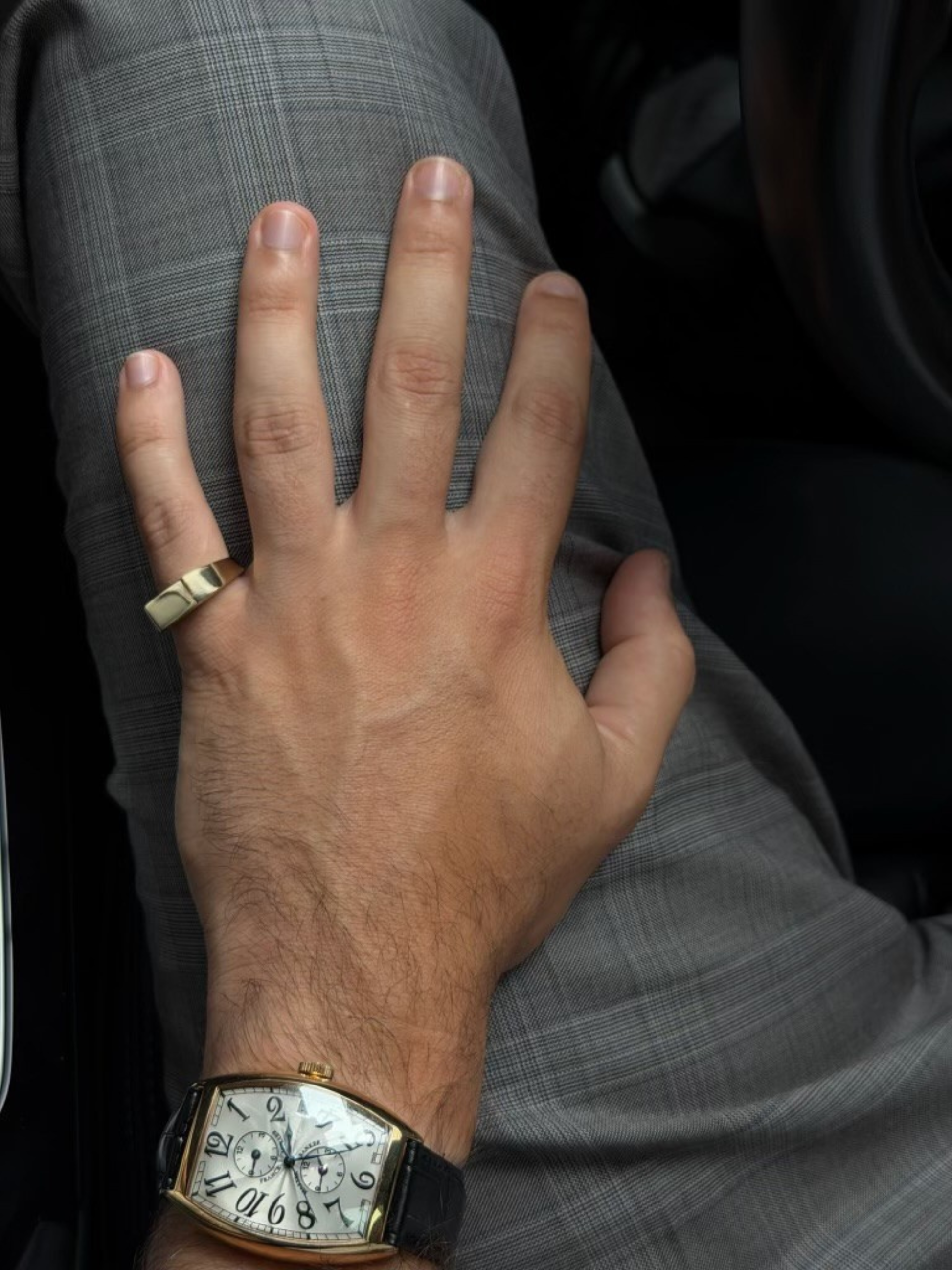 AXEL men's rectangular signet ring worn on the hand in solid yellow gold as a modern men's wedding band, available with lab-grown or natural diamonds, luxury men's jewellery from Australia by DÉSIR