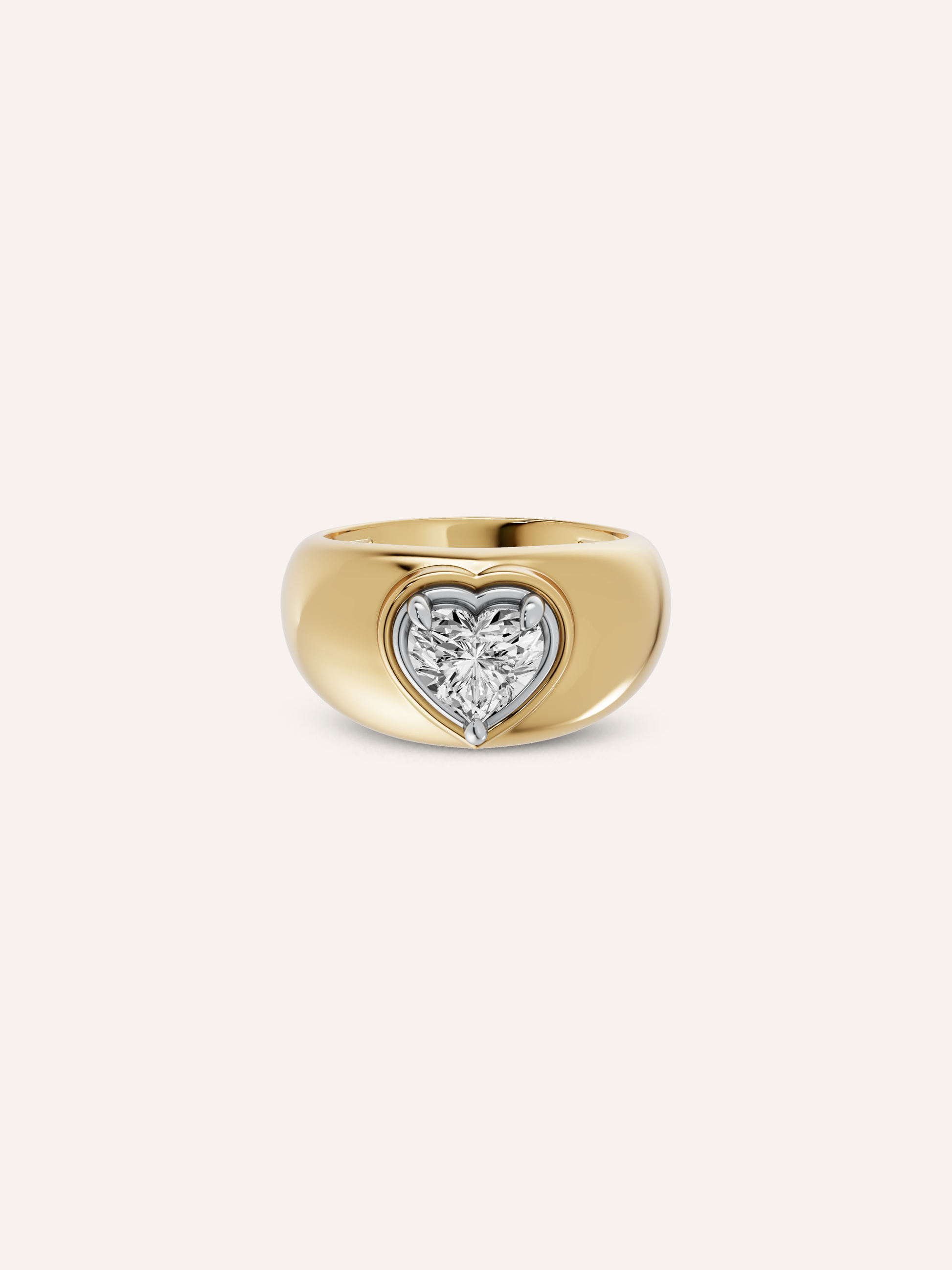 The DINA bezel signet, a heart-cut diamond signet ring in mixed-metal gold by DÉSIR, a made-to-order Australian fine jewellery brand