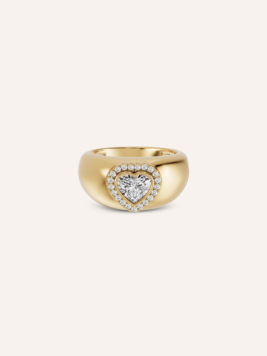 The DINA halo signet, a heart-cut diamond halo signet ring in solid gold by DÉSIR, a made-to-order Australian fine jewellery studio
