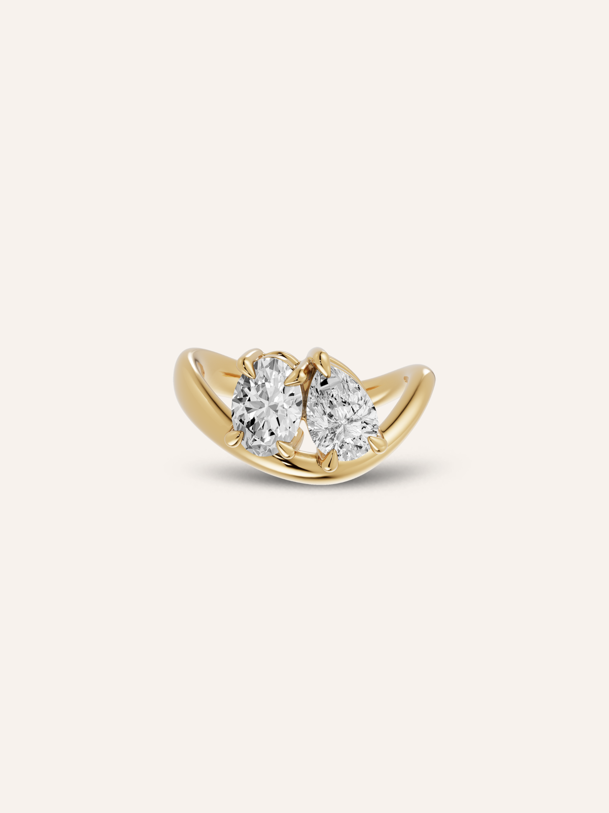 GIGI ring, a toi et moi engagement ring with an oval and pear diamond in solid 18ct yellow gold by DÉSIR, an Australian designer of engagement rings