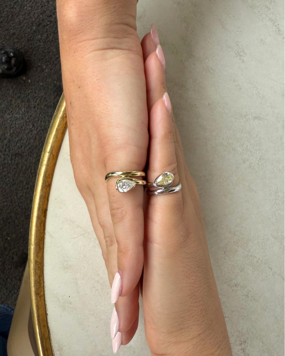 GLO yellow diamond pinky rings worn as a matching pair in solid yellow gold, available with natural diamonds by DÉSIR