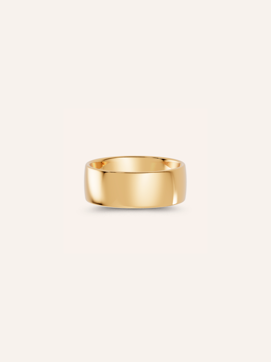 GRETA ring, a wide cigar band ring in solid 18ct yellow gold by DÉSIR, a bold Australian fine jewellery brand