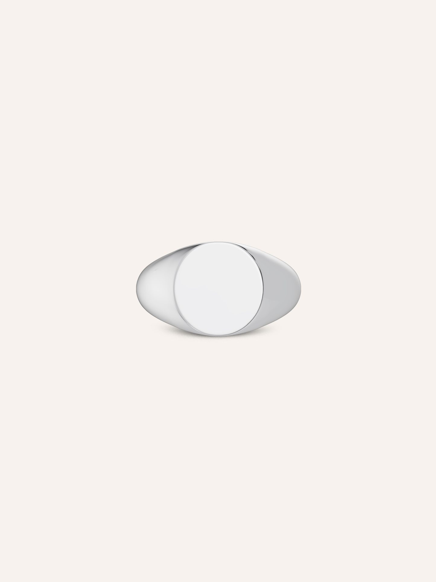 LEO men's signet ring with a plain round face in solid white gold, available with letter engraving and worn as a pinky ring, a custom signet by DÉSIR