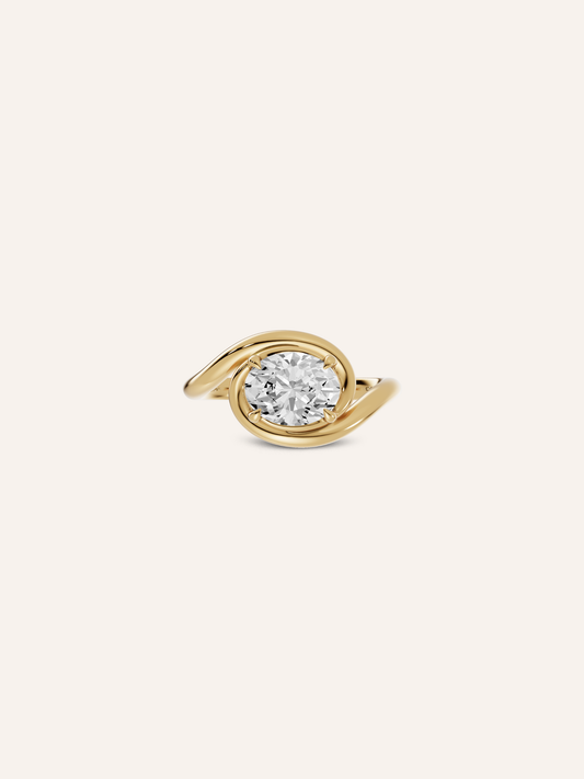 PALOMA ring, an east-west oval diamond engagement ring in solid 18ct yellow gold by DÉSIR, a sculptural Australian jewellery brand