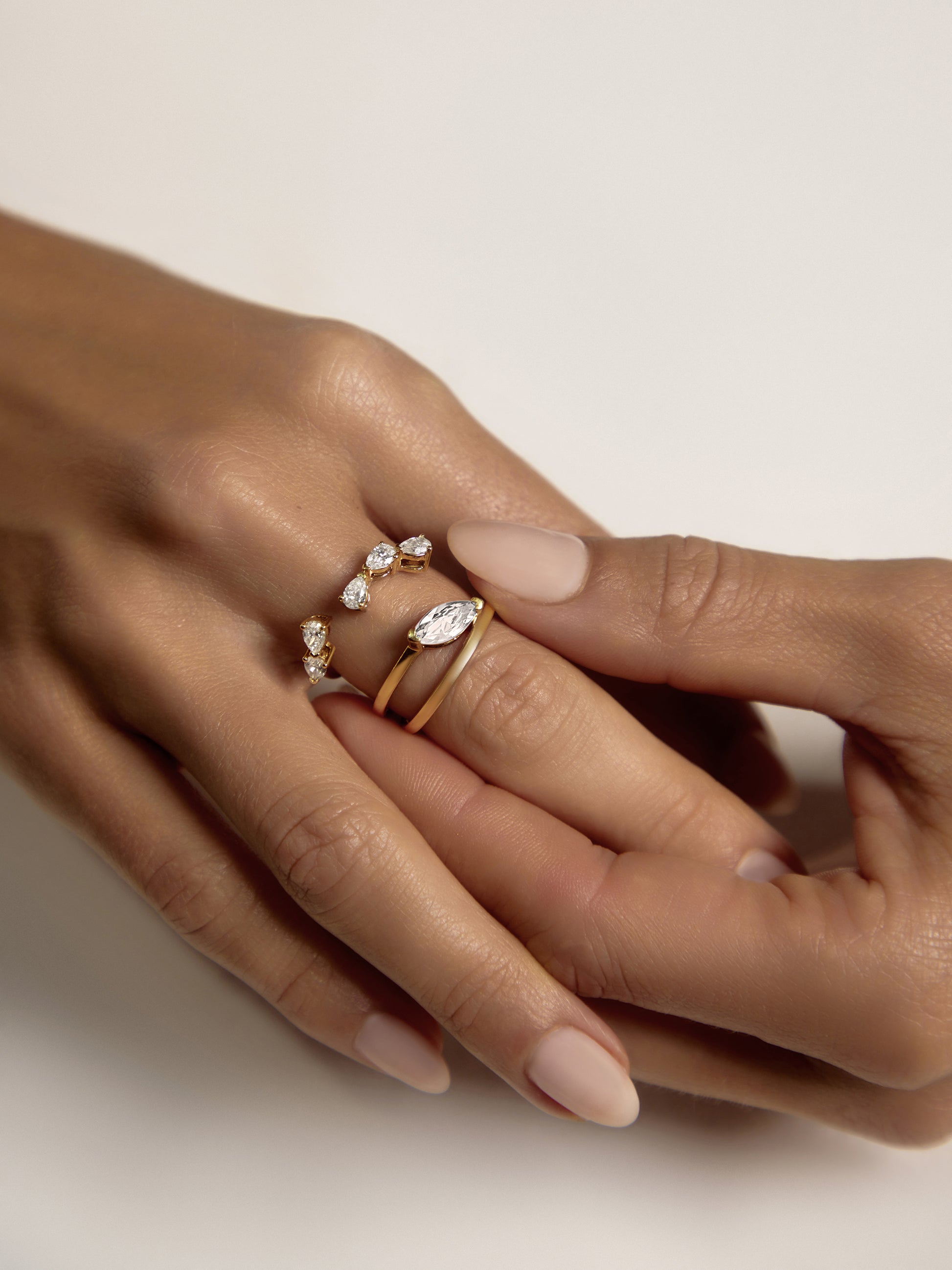 RUBI diamond ring worn on hand as an engagement ring, an Australian-made marquise solitaire by DÉSIR