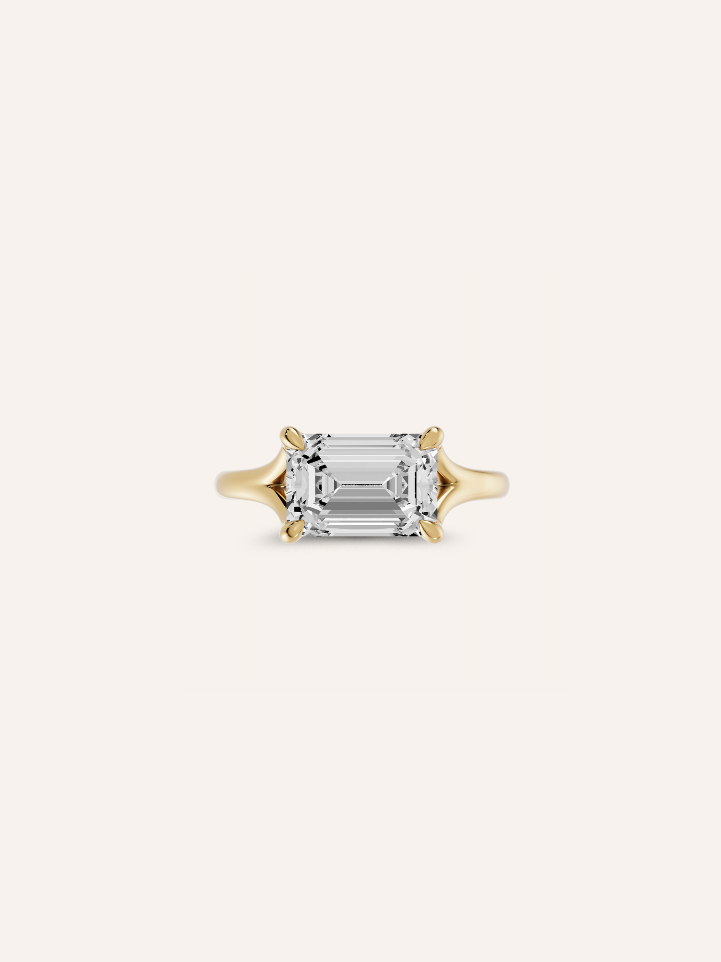 VESPA ring, an east-west emerald-cut diamond engagement ring in solid 18ct yellow gold by DÉSIR, an Australian engagement ring designer