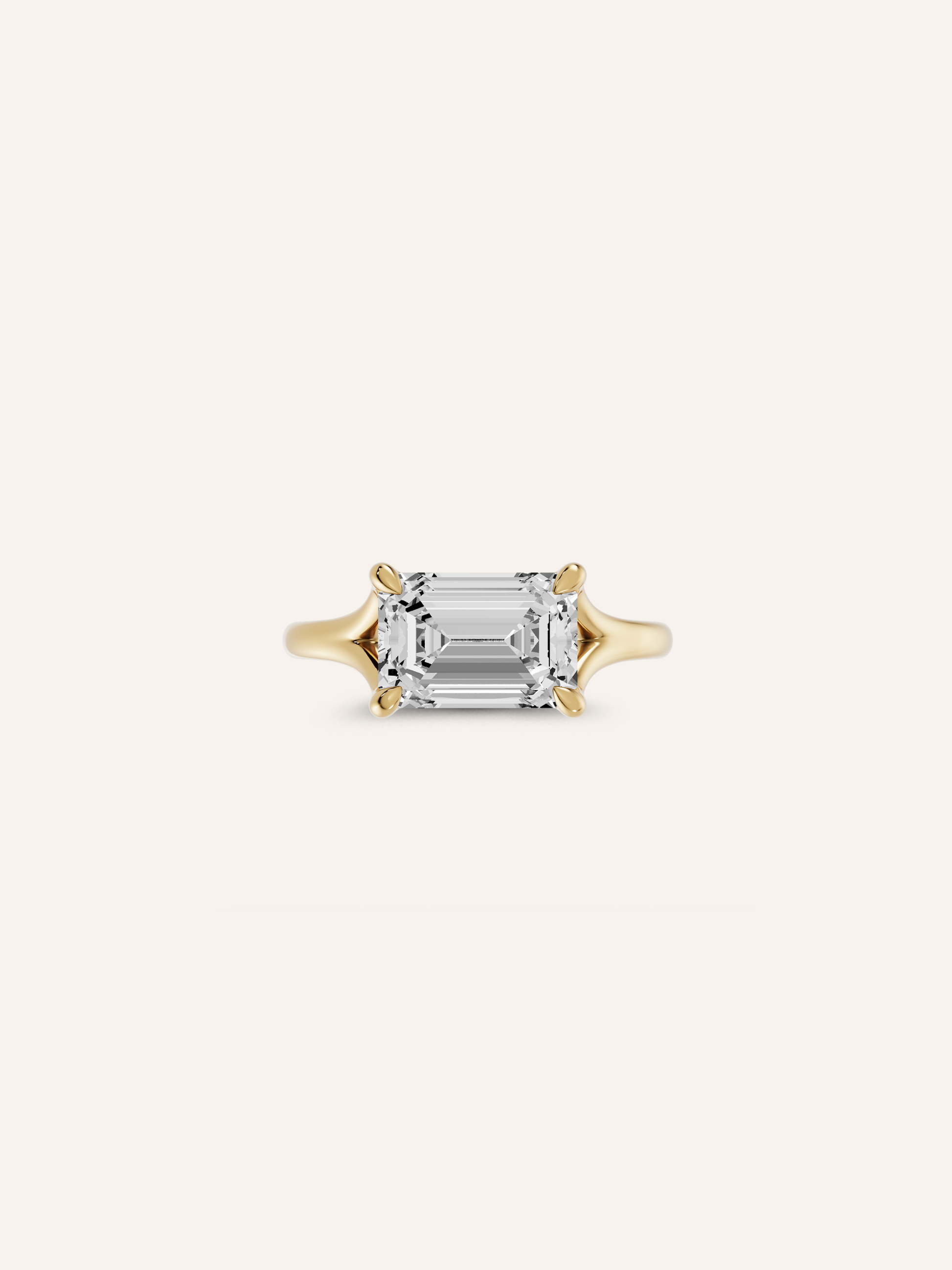 VESPA ring, an east-west emerald-cut diamond engagement ring in solid 18ct yellow gold by DÉSIR, an Australian engagement ring designer