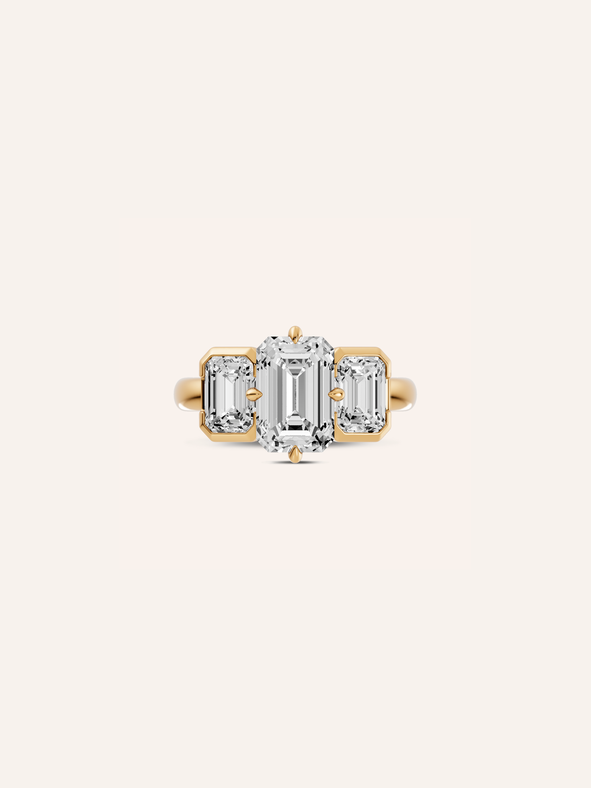 ENZO emerald-cut diamond trilogy engagement ring in yellow gold by DÉSIR, an Australian fine jewellery brand